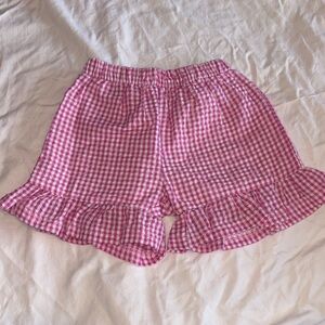 Girls Pink Gingham Ruffle-Hem Shorts